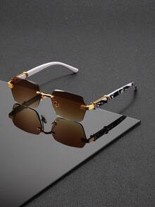 Gafas sin marco poligonales unisex, con patillas de color contrastante y textura, una opción de moda para el uso diario, la oficina y la lectura - Multicolor - Ver 5