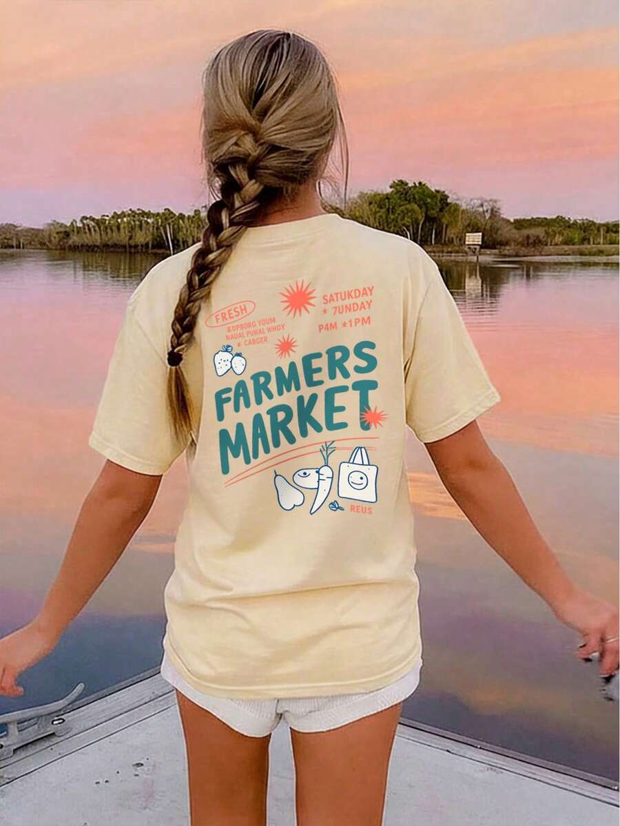 Tween Girls Casual Printed Round Neck Short Sleeve T-Shirt, Summer Top - Apricot - View 1