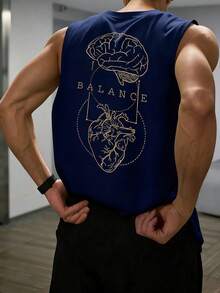 GRDR Men's Summer Printed Round Neck Casual Tank Top - Navy Blue - View 2