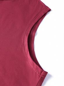 Camvyn 男士休闲字母印花连帽背心，夏季百搭 - 酒紅色 - 查看 5