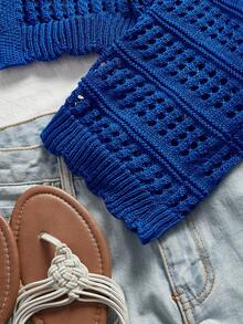 Vacation Women Solid Color Long Sleeve Tie Front Cardigan, Spring/Autumn,Long Sleeve Tops,Tops For School,Suitable For Holiday, Date, Afternoon Tea, Western - Màu xanh lam - Xem 4