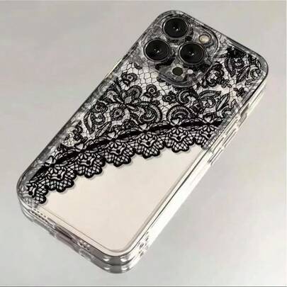 1个蕾丝图案透明手机壳，兼容苹果17、16、15、14、13、12、11 Pro Max、Air 16e、13、12 Mini、X、Xr、Xs、8、7 Plus，保护套