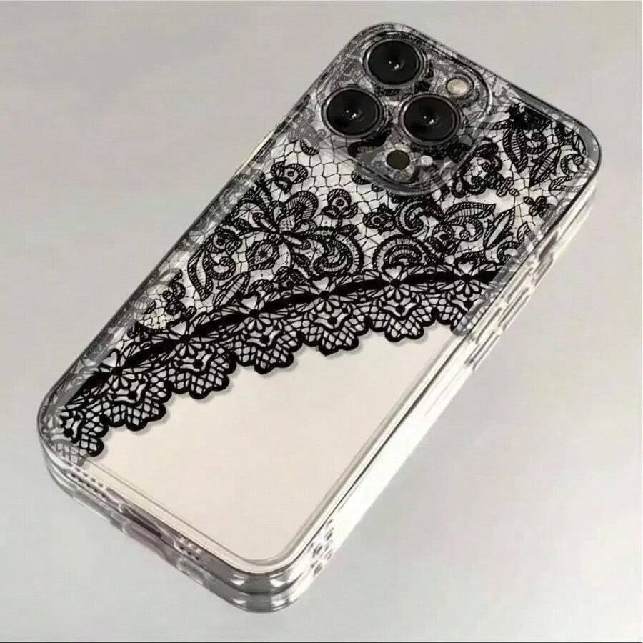 1个蕾丝图案透明手机壳，兼容苹果17、16、15、14、13、12、11 Pro Max、Air 16e、13、12 Mini、X、Xr、Xs、8、7 Plus，保护套 - 無色 - 查看 1