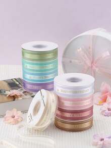 1PC Happy Birthday Ribbon, Pink Birthday Ribbon Used For Gift Packaging With Gold Foil Decorative Bow Packaging - Multicolor - View 7