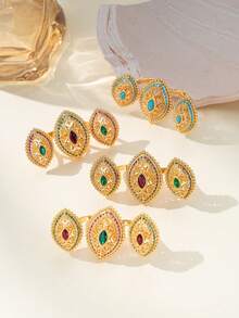 Herseygold 1枚镀金铜质中东阿拉伯经典水滴形开口戒指，沙特阿拉伯迪拜婚礼珠宝 - 金色 - 查看 7