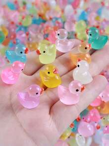 100pcs Mini Glowing Duck Colorful Resin Duck Glowing Micro Animal Figurines, Hidden Fillable Model, Suitable For Micro Landscape Aquarium Decor, Micro Toys, Home Decor, Best Gift (Random Color) - Multicolor - View 10
