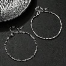 8pcs Stainless Steel Bracelet Set, Chain Bracelets For Men & Women - As Shown In the Figure - View 3