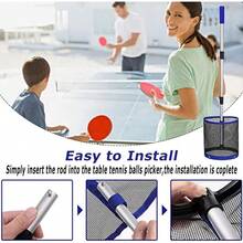 Table Tennis Ping Pong Balls Collector - Ping Pong Ball Picker Upper Retriever with Adjustable Length Table Tennis Net Bag Handle for Storage Hold up About 120 Table Tennis Balls - 2 piezas de selector circular - Ver 7