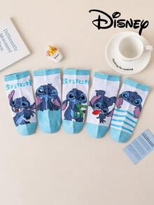 5 Pairs Disney Stitch & Mickey Mouse Printed Ankle Socks, Breathable & Comfortable Summer Invisible Socks, Novelty & Fashionable Women Socks - Multicolor - View 3