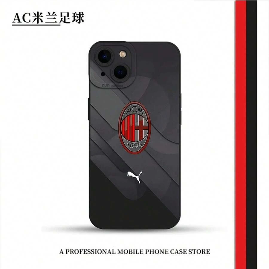 [Expédition locale 24h] Étui pour téléphone Galaxy Apple 22-25 Football Apple Sensation haut de gamme AC Milan Nouveau 14 15 17 Pro 16 Accessoires - Noir - Voir 1
