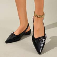 女士时尚百搭通勤工作搭扣高跟鞋 - 黑色 - 查看 3