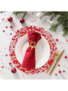 120pcs Elegant Gold Disposable Placemats - 33*33cm, Round Polyester Table Mats With Shiny Mesh Design, Ideal For Weddings, Birthdays, Festivals - Perfect For Dining And Home Decor, Tablemats - Red - View 12
