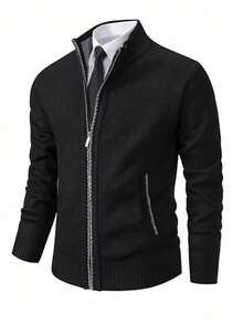 Chaqueta de sudadera con cremallera en el cuello, de manga larga y forro térmico para hombre, cálida para otoño/invierno - Gris Claro - Ver 1
