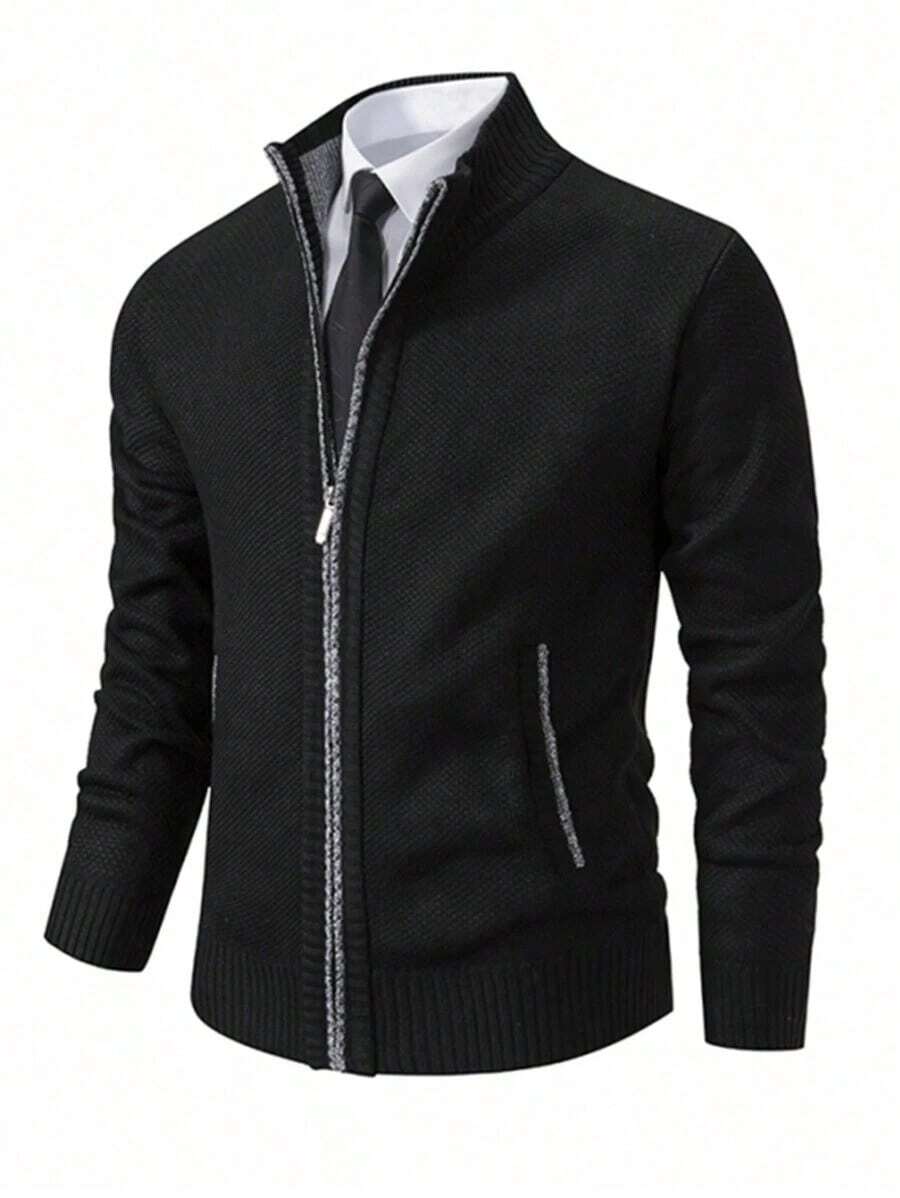 Chaqueta de sudadera con cremallera en el cuello, de manga larga y forro térmico para hombre, cálida para otoño/invierno - Gris Claro - Ver 1