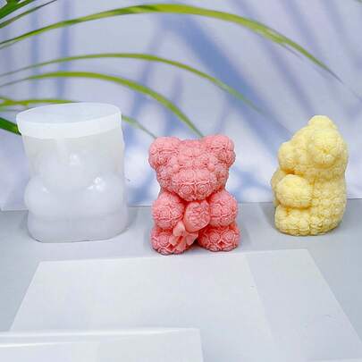 情人节玫瑰泰迪熊蜡模，硅胶香薰石DIY手工礼物，石膏装饰硅胶模具