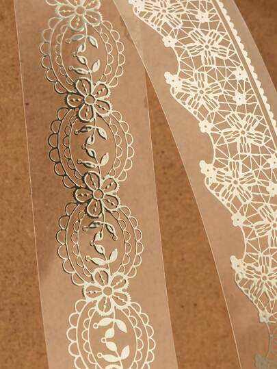 1 Roll Silver Hot Stamping PET Tape, Lace Series, Suitable For Gifts, Office, Home, Marking, Labels, Classrooms, Toys, Student Journals, Creative Vintage Decoration, DIY Fun Decorative Stickers