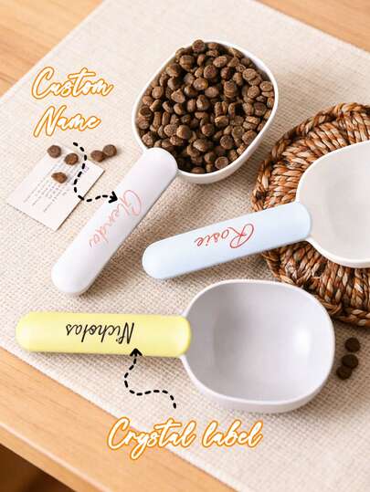 Personalized Custom Pet Scoops With Engraved Name Crystal Labels​ – Accurate Portioning For Pet Food, Featuring 8*20.5cm/3.15*8in Sizes, 7+ Soft Colors, And Clip-Handle For Easy Storage. Customize With Pet Names (E.G., Winnie, Rascal, Charlotte, Glenda, Nicholas). Ideal Holiday/Birthday Gift For Pet Owners, New Parents, Organized Families. Perfect For Daily Feeding, Travel, Kitchen Use.