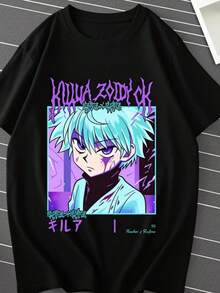 Anime Hunter X Hunters Killua Zoldyck T Shirt Men  Fashion Harajuku Short Sleeve Crew Neck Plus Size Unisex T Shirt (2) - màu đen - Xem 1