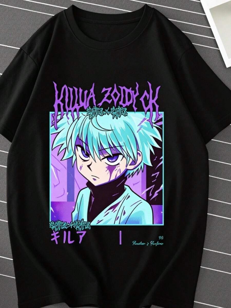 Anime Hunter X Hunters Killua Zoldyck T Shirt Men  Fashion Harajuku Short Sleeve Crew Neck Plus Size Unisex T Shirt (2) - màu đen - Xem 1