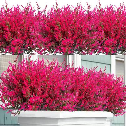 1/6/12pcs Artificial Lavender Fake Flowers, UV-Resistant Plastic Artificial Shrub Plants, Fake Shrub Decor, Suitable For Outdoor Garden, Home Porch, Indoor Home Decor