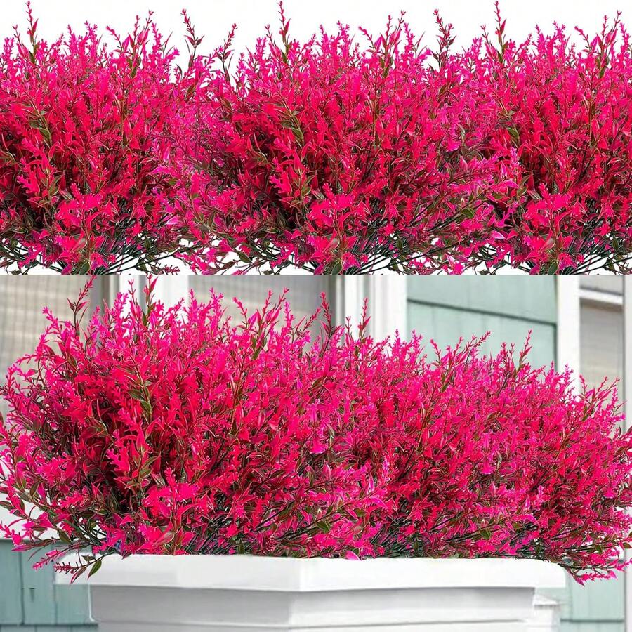 1/6/12 Peças Lavanda Artificial Flores Falsas, Plantas Artificiais de Arbusto Resistentes a UV de Plástico, Decoração de Arbusto Falso, Adequado para Jardim Externo, Varanda de Casa, Decoração Interna de Casa - Pink - Visão 1