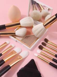 16pcs Premium Makeup Brush Set, Includes Powder Brush, Blush Brush, Concealer Brush, Eyeshadow Brush, Brush Set & Ultra Soft Makeup Sponge Blender, Complete Cosmetic Tools - Black - View 5