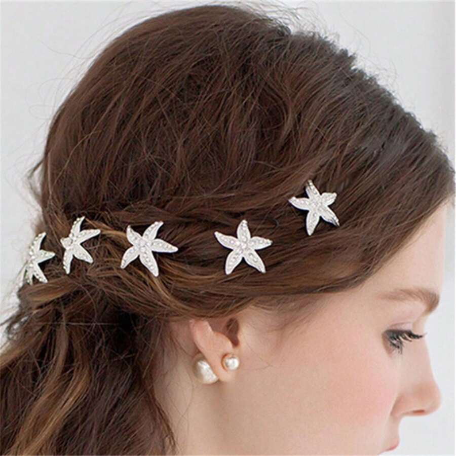 4/8pcs Star Rhinestone Side Comb, Elegant & Stylish, Suitable For Party, Wedding, Women - Silver - View 1