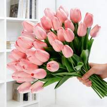 1 pièce Ce bouquet de fleurs artificielles de tulipes roses luxueuses et réalistes peut améliorer l'ambiance de votre espace, inspiré par les fleurs printanières douces et élégantes - ornements de fleurs artificielles - Voir 9