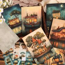 JAIIMAN 16 tarjetas, 4 sobres, 36 pegatinas Juego de cartón doble cara con barco lunar para decoración DIY, para entusiastas de la artesanía de decoración de pared, suministros de scrapbooking, tarjetas de felicitación, manualidades, tarjetas de recuerdo - Azul oscuro - Ver 5