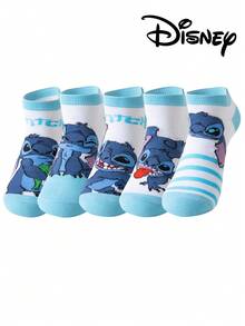 5 Pairs Disney Stitch & Mickey Mouse Printed Ankle Socks, Breathable & Comfortable Summer Invisible Socks, Novelty & Fashionable Women Socks - Multicolor - View 11