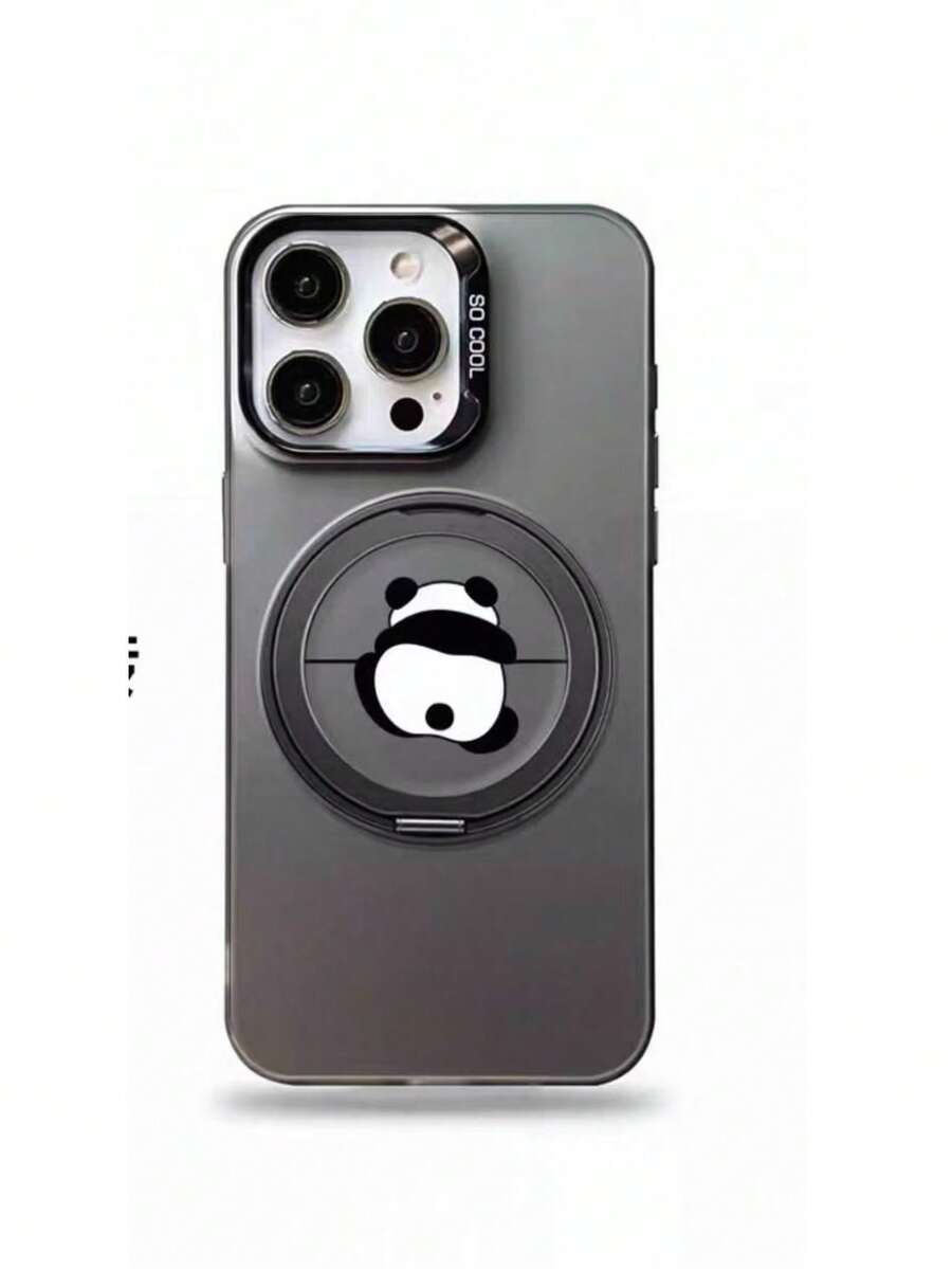 Cute Panda & Kitten Phone Holder Protective Case Compatible With IPhone 13, 14, 15 Pro Max, 16, 16 Pro Max, 17, 17 Pro Max, S21, 22, 23 Plus, 24 Ultra, 25, 25 Plus, 25 Ultra - Black Panda On the Back - View 1