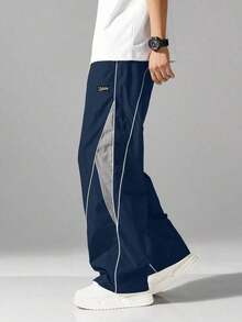 Men's Street Style Jogger Pants - With Side Stripes, Pockets And Drawstring Waist, Contrast Color Casual Sweatpants - Navy Blue - View 8