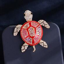 Cute Sparkly Rhinestone Turtle Brooch - Multi-Color Fashion Accessory Pin Gift For Women, Gold-Toned Frame With Sparkling Crystal Inlay, Ideal Accessory For Daily Outfits, Gifts For Ocean & Fashion Enthusiasts & Stylish Decor - 藍色 - 查看 5