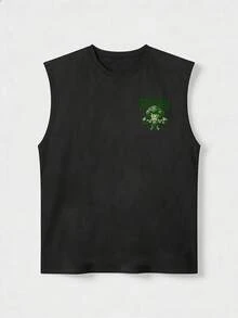 GRDR Men's Summer Broccoli & Dumbbell Print Casual Round Neck Tank Top - Dark Grey - View 3