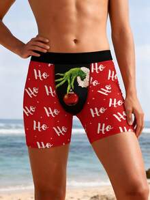 Bold Graphic Print & Playful Element Men's Fashionable Boxer Briefs - Đỏ - Xem 5