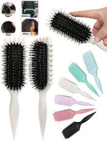 2035-Brushes Curling Hair Brush, Suitable For Styling, Shaping And Setting Curly Hair, For Both Men And Women, Can Be Used On Dry Or Wet Hair - 彩色 - 查看 3