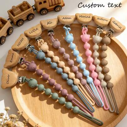 Clip de chupete de silicona personalizado con diseño de oso de peluche, cadena anti-pérdida, regalo ideal para el bautizo del bebé, mejor regalo para niños