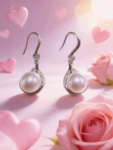 1 Conjunto de Brincos e Colar de Joia com Pérolas Falsas em Aço Inoxidável para Mulheres, Brincos e Colar de Festa de Estilo Personalizado e de Luxo no Estilo Ins, Sem Caixa de Presente - Prata - Visão 9