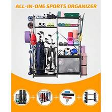Golf Storage Ball Rack Garage Organizer 2 Golf Bag Organizer and Other Sports Equipment Organizer for Garage Extra Large Size Sports Storage Rack for Garage - Negro, 66,3" de largo x 15,7" de ancho x 66,1" de alto - Ver 3
