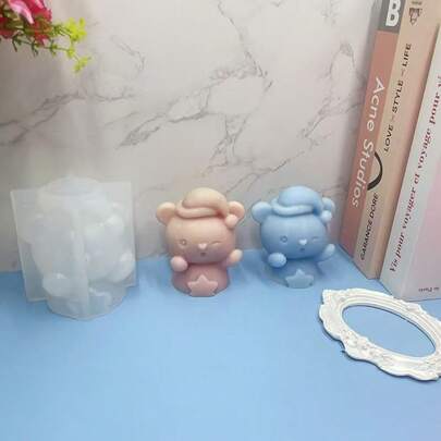 1pc New Bear Shaped Candle Silicone Mold, DIY 3D Small Yellow Duck Candle Plaster Decor Candle Silicone Mold