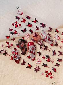 1pc Gothic Style Nail Art Sticker, Featuring Red-Black Gradient Butterflies With "Blood Stain" Effect And Hollow Blood Vein Butterflies, Creating A Broken And Mysterious Aesthetic, Suitable For Personalized And Niche Dark Style Manicure - Multicolor - View 4