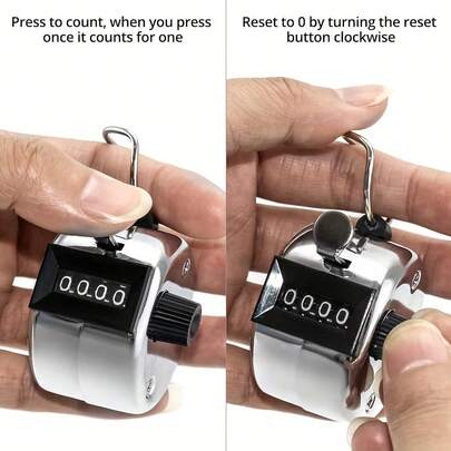 1 pieza Contador manual de acero inoxidable, de 4 dígitos, reutilizable, sin batería, adecuado para recuento de deportes al aire libre, golf, running, pesca, entrenamiento y accesorios deportivos, rango de recuento 0-9999, accesorios de golf, equipo deportivo, contador de dedos, contador de acero inoxidable portátil, contador de 4 dígitos, contador de acero inoxidable multifuncional