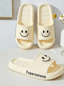 Chanclas con estampado de cara sonriente y diseño calado para hombre, de moda para el verano - Champán - Ver 2