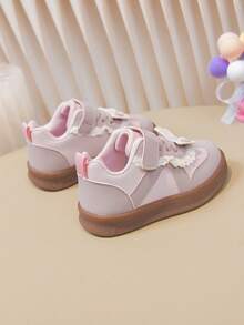 1 đôi giày thể thao cho bé gái với nơ và ren hoa dễ thương, giày sneaker nhẹ, phối màu mềm mại, giày tập đi cho trẻ nhỏ, phù hợp mọi mùa. - Hồng - Xem 4