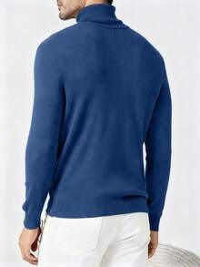 Men's Solid Color High Neck Casual Versatile Long Sleeve Pullover Sweater, For Fall Winter - Blue - View 2