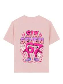 女孩夏季卡通标语图案T恤 - 粉色 - 查看 6