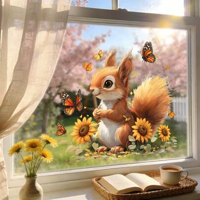 1/3 adet Bahar Temalı Kelebek, Ayçiçeği, Tavşan ve Sincap Pencere Çıkartması. Yeniden kullanılabilir PVC elektrostatik yapıştırma, ev cam kapıları ve pencereleri, balkonlar, yatak odaları ve mağaza dekorasyonu için uygundur.