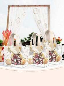 2pcs Transparent PVC Daisy Flower Bridesmaid Gift Bags, Handbag, Ins Style Wedding Gift Box, Valentine's Day/Birthday Gift Bags (1 Large + 1 Small), Excluding Ribbons - اللون البيج - مشاهدة 4