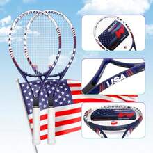Tennis Rackets for Adults 27 Inch Tennis Racquets Set Included Tennis Racket Tennis Balls Overgrips Vibration Dampers Tennis Bag - 2 piezas rojo azul oscuro - Ver 3