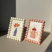 6-Inch Cute Beaded Plastic Photo Frame, Adorable Desktop Photo Frame Display, Decorative Frame Stand, Home Decor - A - View 2